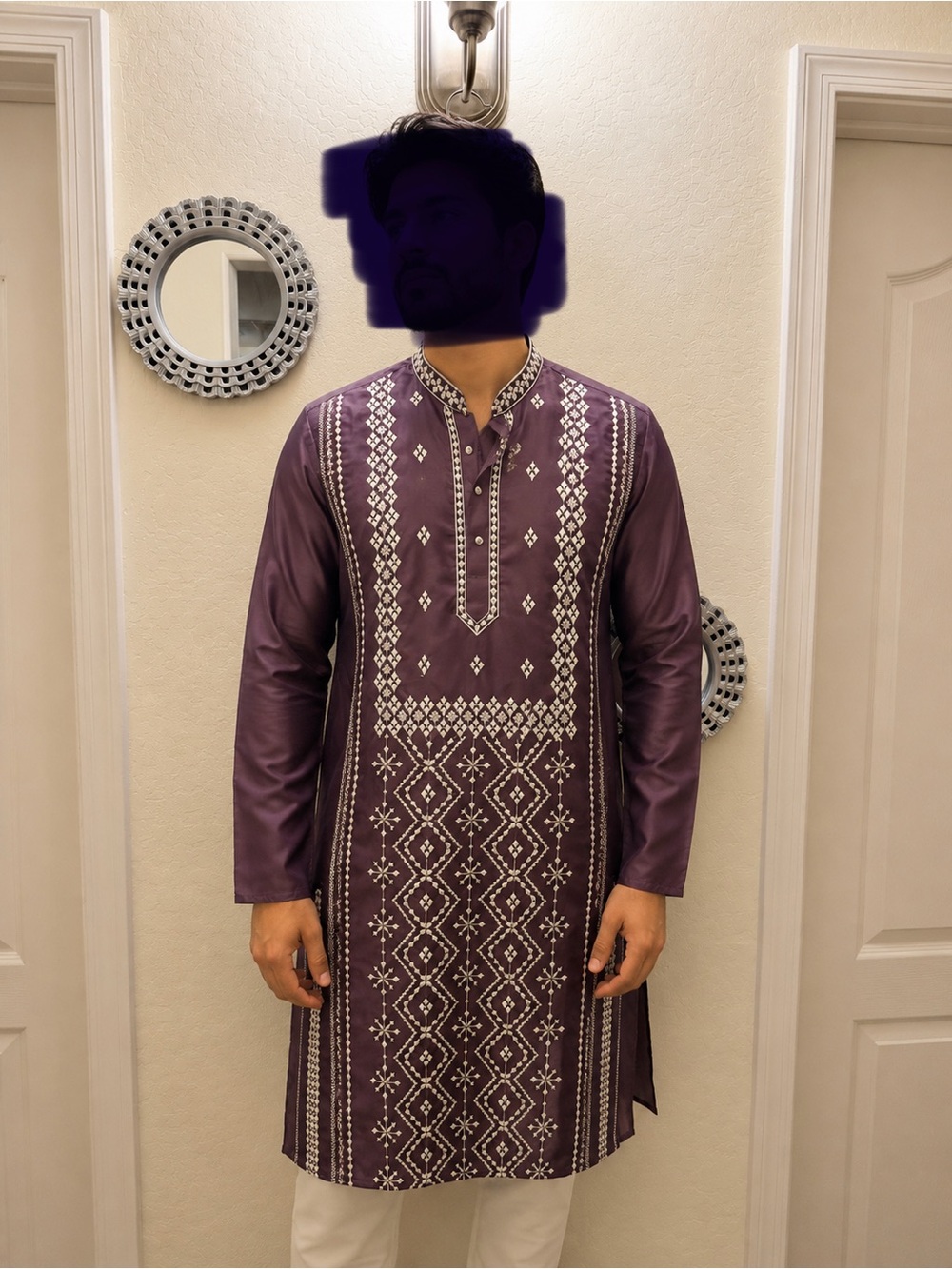 Embroidered Men's Kurta in Deep Plum